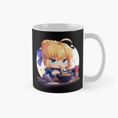 Saber Fate Stay Night Anime Kawaii Ramen Chibi Energetic Noodle Eating Moment Mug