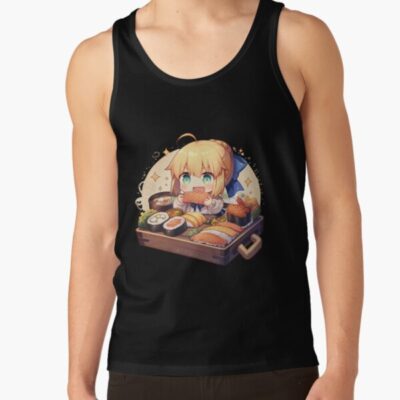 Saber Fate Stay Night Chibi Sushi Bento Sparkles Tank Top