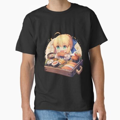 Saber Fate Stay Night Chibi Sushi Bento Sparkles T-shirt