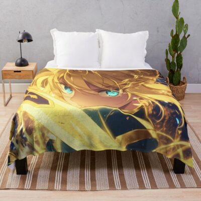 Saber Fate Stay Night Golden Sword Fury Throw Blanket
