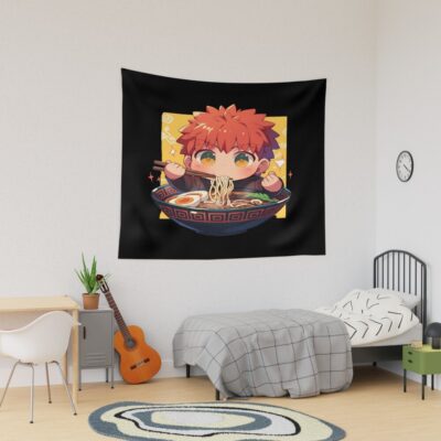 Shirou Emiya Enjoying Ramen Fate Stay Night Chibi Anime Tapestry