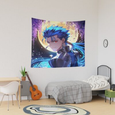Lancer Fate Stay Night Wisteria Moon Fantasy Night Blossoms Serenity Blue Glow Tapestry