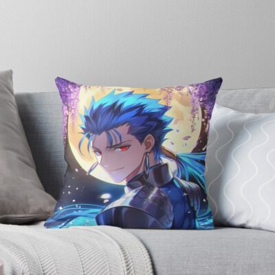 Lancer Fate Stay Night Wisteria Moon Fantasy Night Blossoms Serenity Blue Glow Throw Pillow
